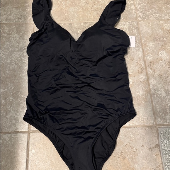 Time and Tru Other - Time and Tru Black One Piece Swimsuit with Ruched Design